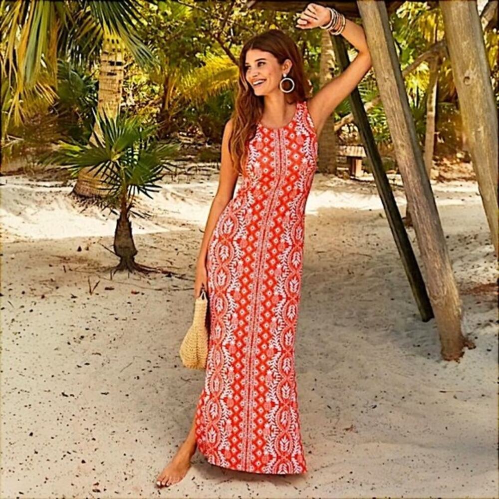 Lilly Pulitzer Ulla Orange Flamingo Feather Harbor View Racerback Maxi Dress M